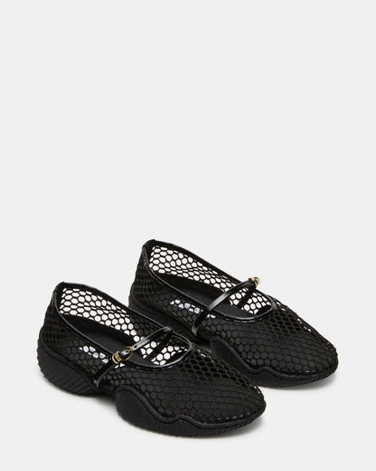 VICKEE Black Mesh Mary Jane Buckle Chunky Sole Ballet Women's Sneaker