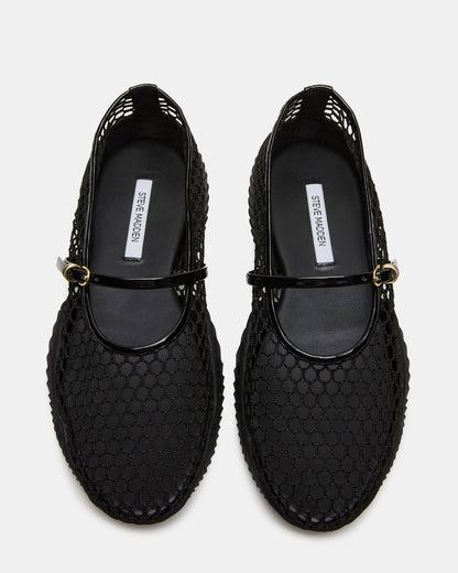 VICKEE Black Mesh Mary Jane Buckle Chunky Sole Ballet Women's Sneaker