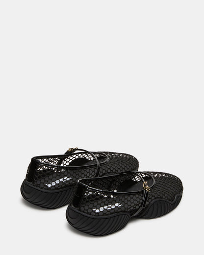VICKEE Black Mesh Mary Jane Buckle Chunky Sole Ballet Women's Sneaker