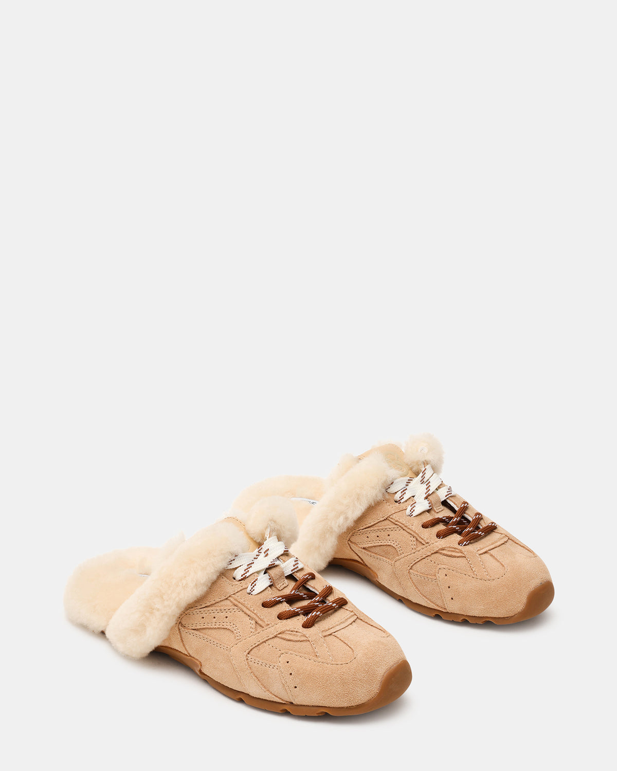 AZIEL MULE Faux Fur Natural Low-Top Lace-Up Slip-On Women's Sneaker