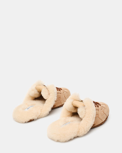 AZIEL MULE Faux Fur Natural Low-Top Lace-Up Slip-On Women's Sneaker