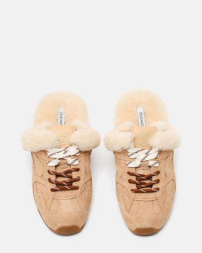 AZIEL MULE Faux Fur Natural Low-Top Lace-Up Slip-On Women's Sneaker