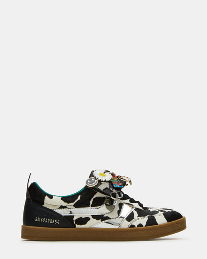 WYATT Black Cow Print Lace-Up Low-Top Pin Women's Sneaker