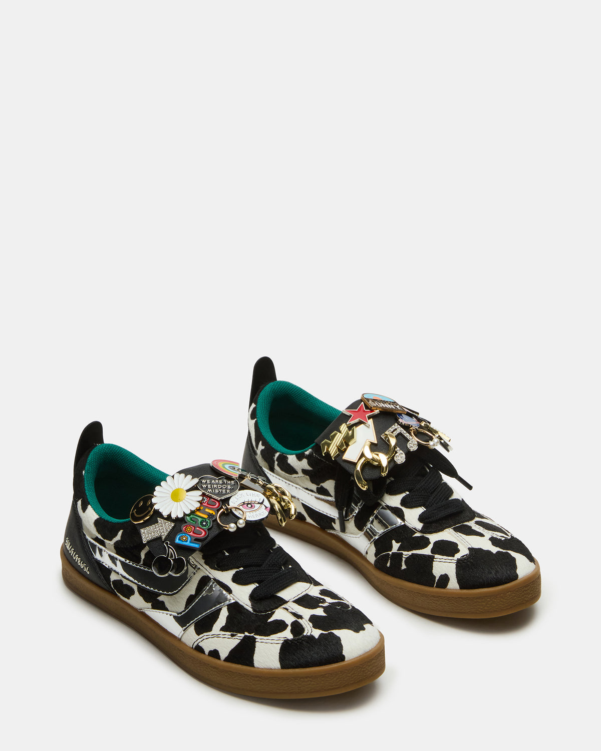 WYATT Black Cow Print Lace-Up Low-Top Pin Women's Sneaker