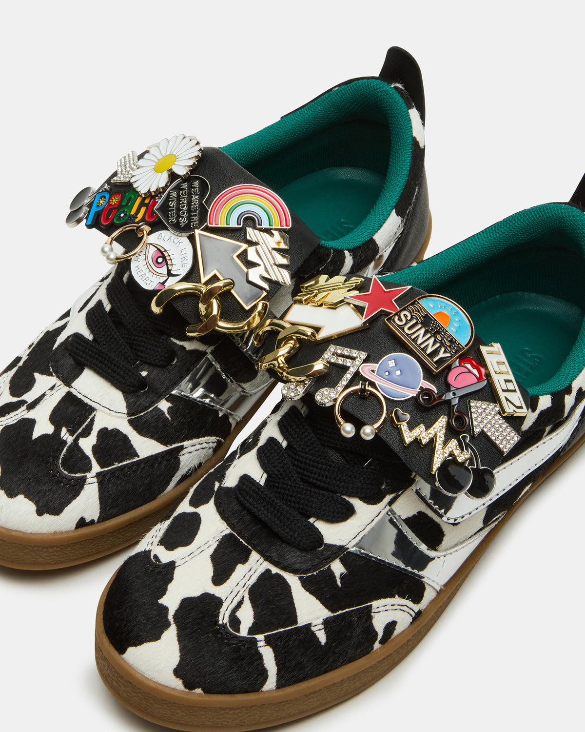 WYATT Black Cow Print Lace-Up Low-Top Pin Women's Sneaker