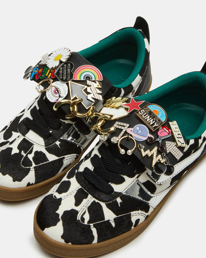 WYATT Black Cow Print Lace-Up Low-Top Pin Women's Sneaker