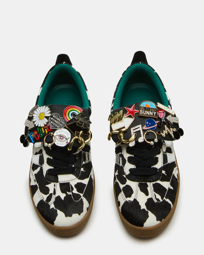 WYATT Black Cow Print Lace-Up Low-Top Pin Women's Sneaker