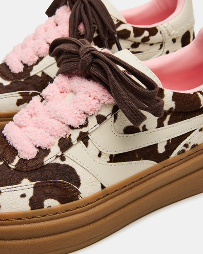 DODGE Brown Cow Print Low-Top Platform Women's Sneaker