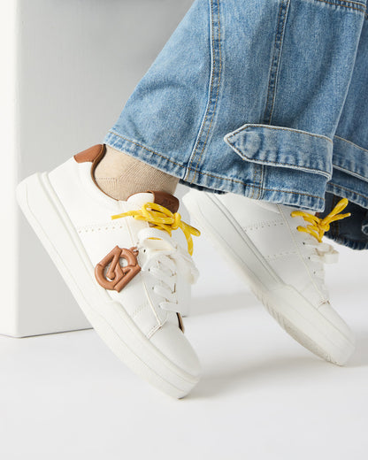 MARVIN White/Tan Low-Top Lace-Up Women's Sneaker