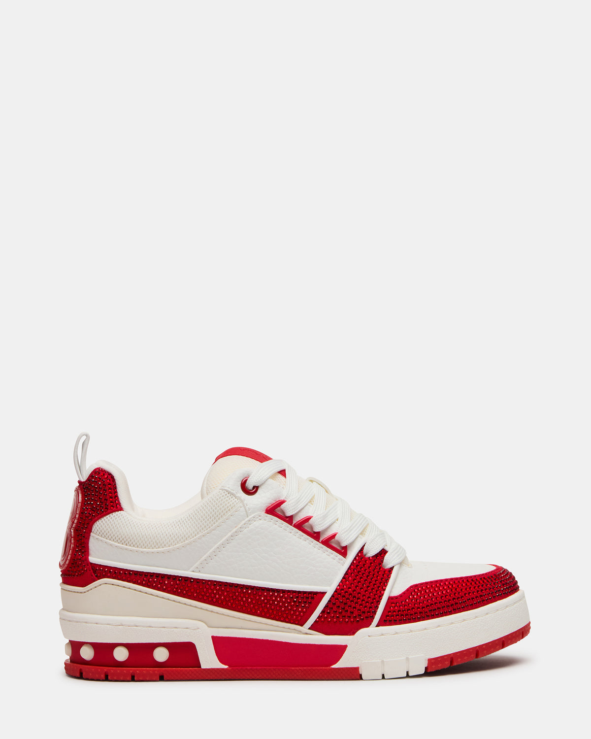 SKATER Red/White Rhinestones Low-Top Lace-Up Women's Sneaker