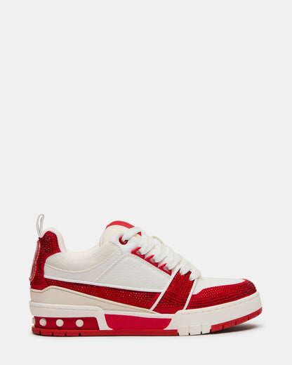 SKATER Red/White Rhinestones Low-Top Lace-Up Women's Sneaker