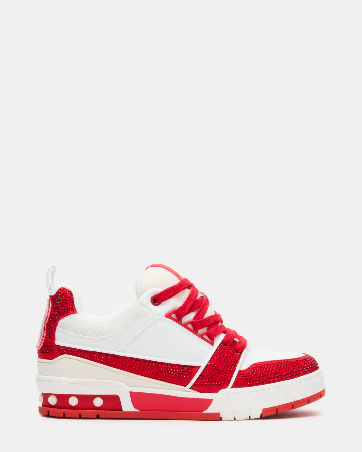 SKATER Red/White Rhinestones Low-Top Lace-Up Women's Sneaker