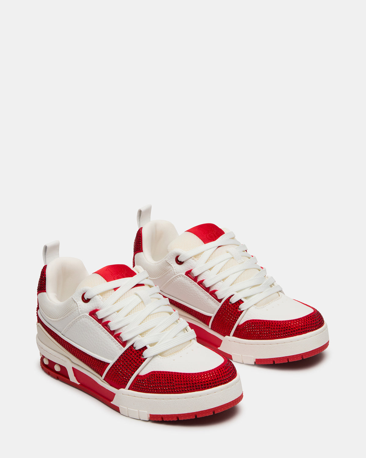 SKATER Red/White Rhinestones Low-Top Lace-Up Women's Sneaker