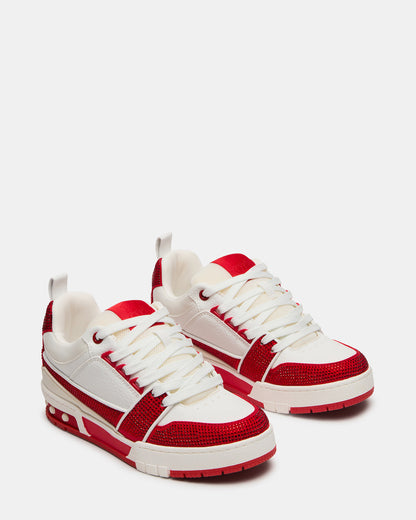 SKATER Red/White Rhinestones Low-Top Lace-Up Women's Sneaker
