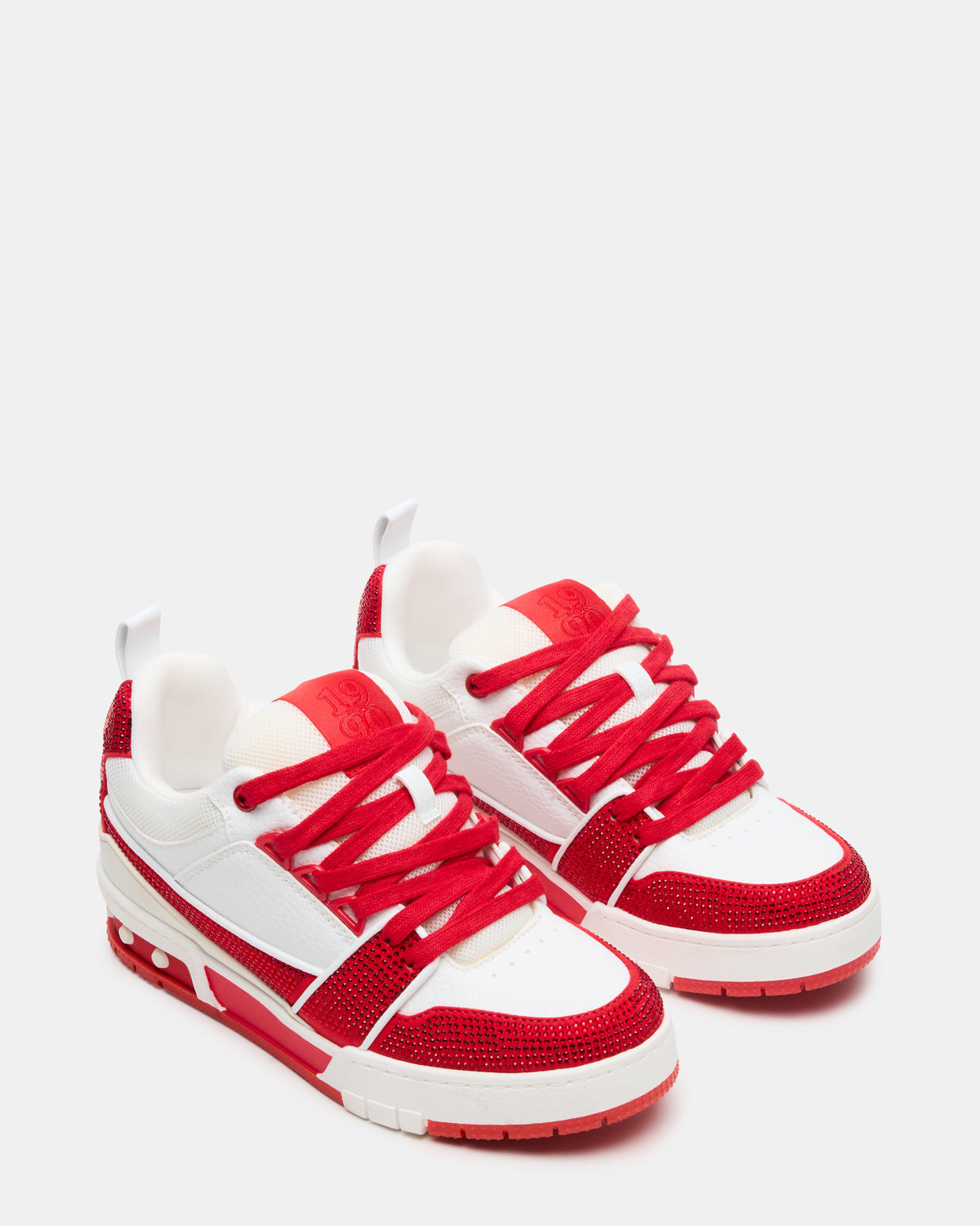 SKATER Red/White Rhinestones Low-Top Lace-Up Women's Sneaker