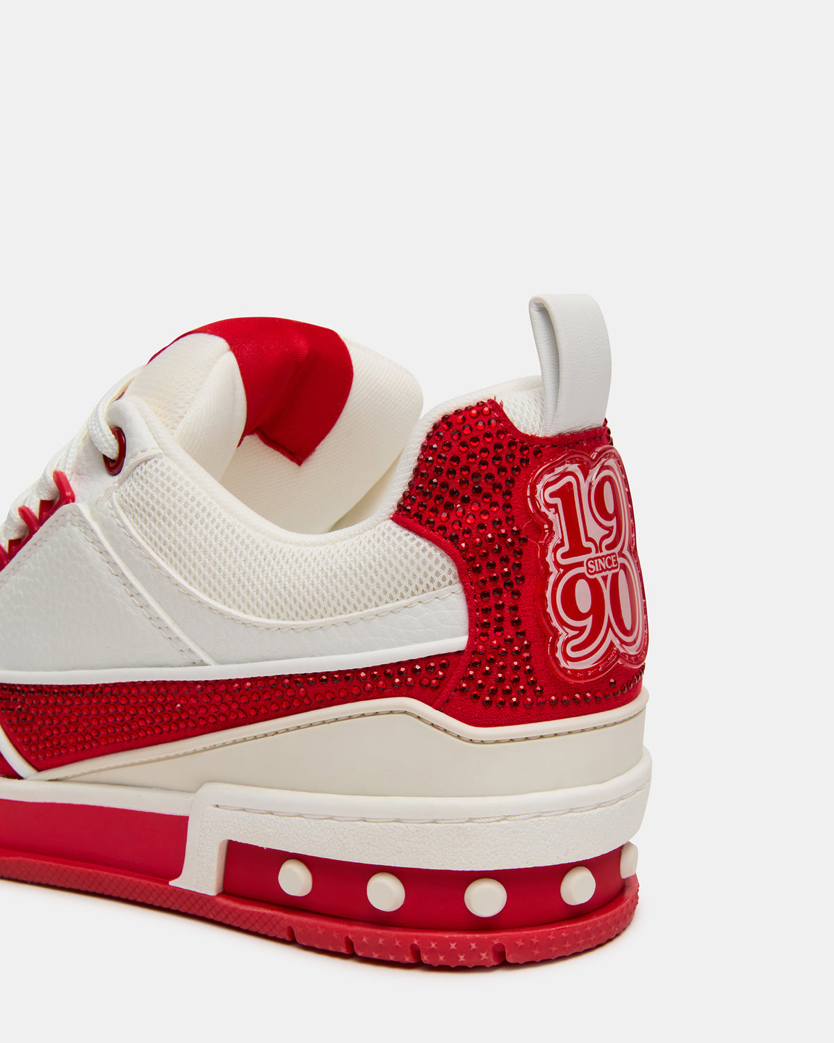 SKATER Red/White Rhinestones Low-Top Lace-Up Women's Sneaker