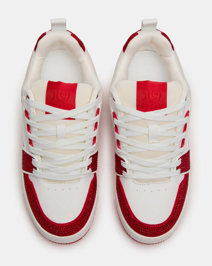 SKATER Red/White Rhinestones Low-Top Lace-Up Women's Sneaker