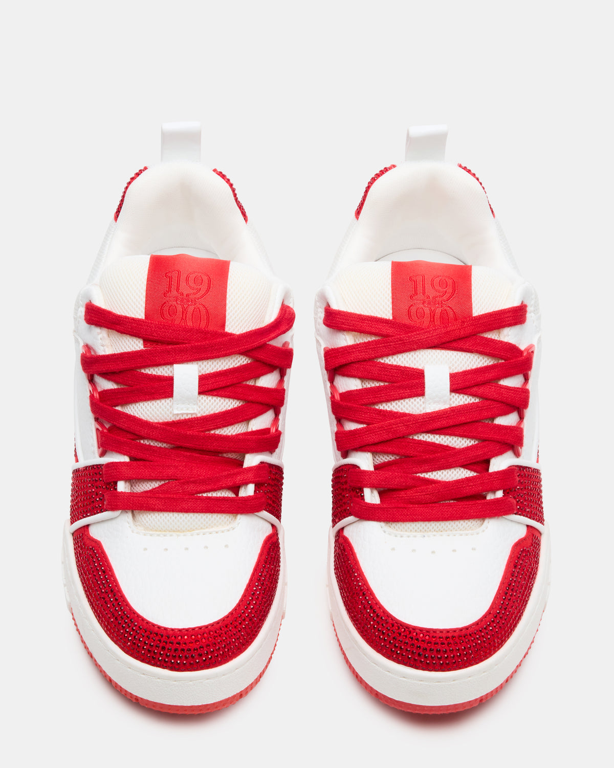 SKATER Red/White Rhinestones Low-Top Lace-Up Women's Sneaker