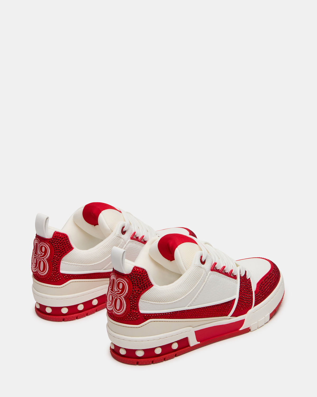 SKATER Red/White Rhinestones Low-Top Lace-Up Women's Sneaker