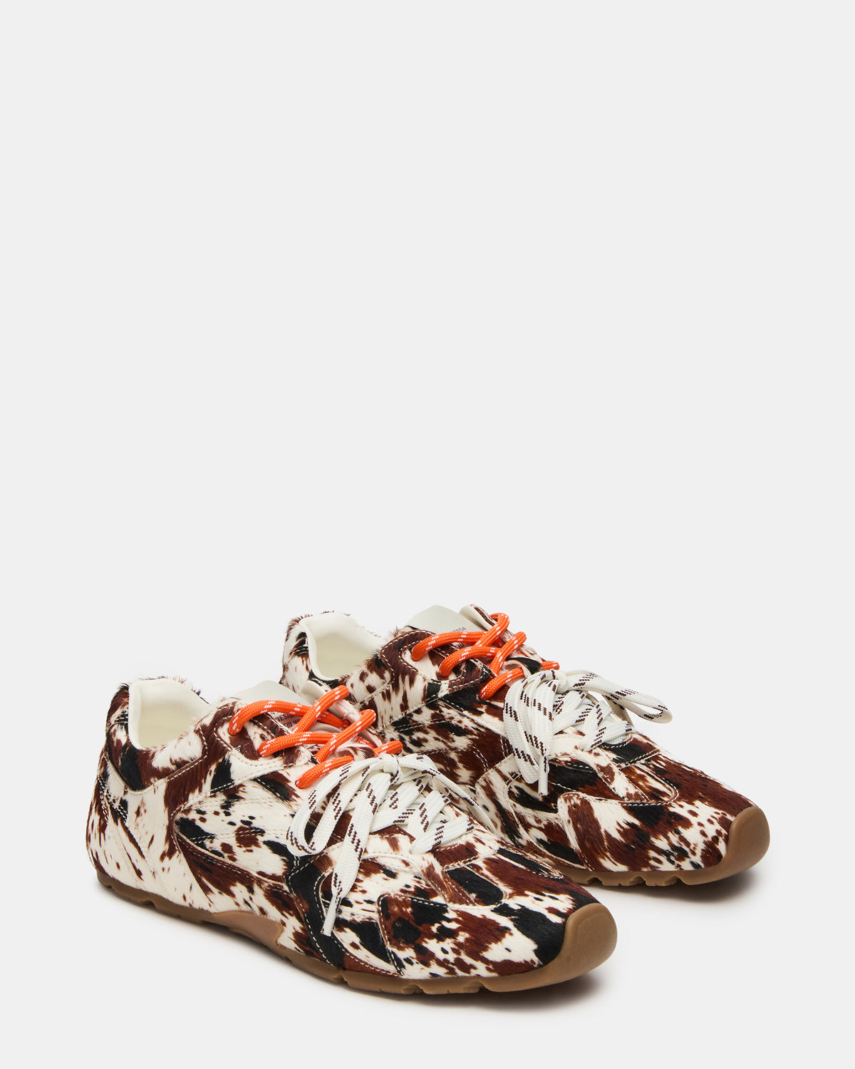 AZIEL Brown Cow Print Low-Top Lace-Up Women's Sneakers