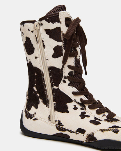 PAXTIN Brown Cow Print Women's High-Top Lace-Up Sneaker