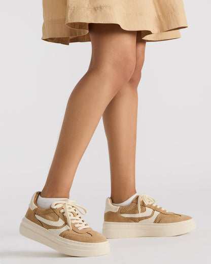 DODGE Perforated Camel Multi Women's Low-Top Platform Sneaker