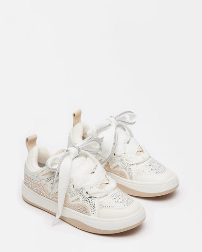 ROARING White Rhinestones Low-Top Lace-Up Sneaker | Women's Sneakers