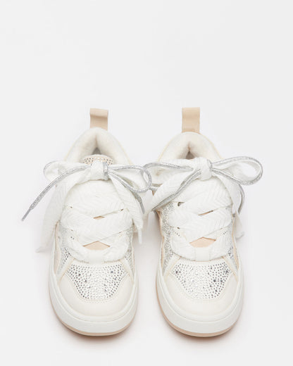 ROARING White Rhinestones Low-Top Lace-Up Sneaker | Women's Sneakers
