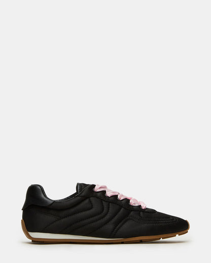 ABBI Black Satin Low-Top Lace-Up Women's Sneaker