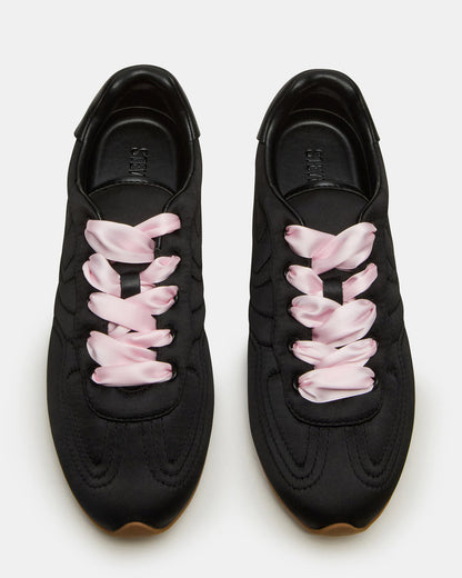 ABBI Black Satin Low-Top Lace-Up Women's Sneaker