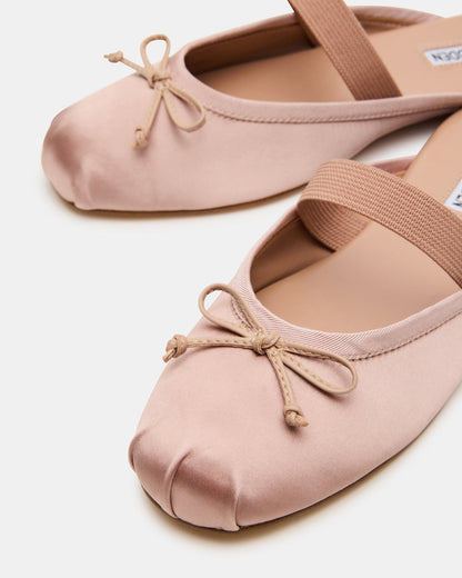 CUTESY Blush Satin Slip-On Ballet Mule Women's Flat