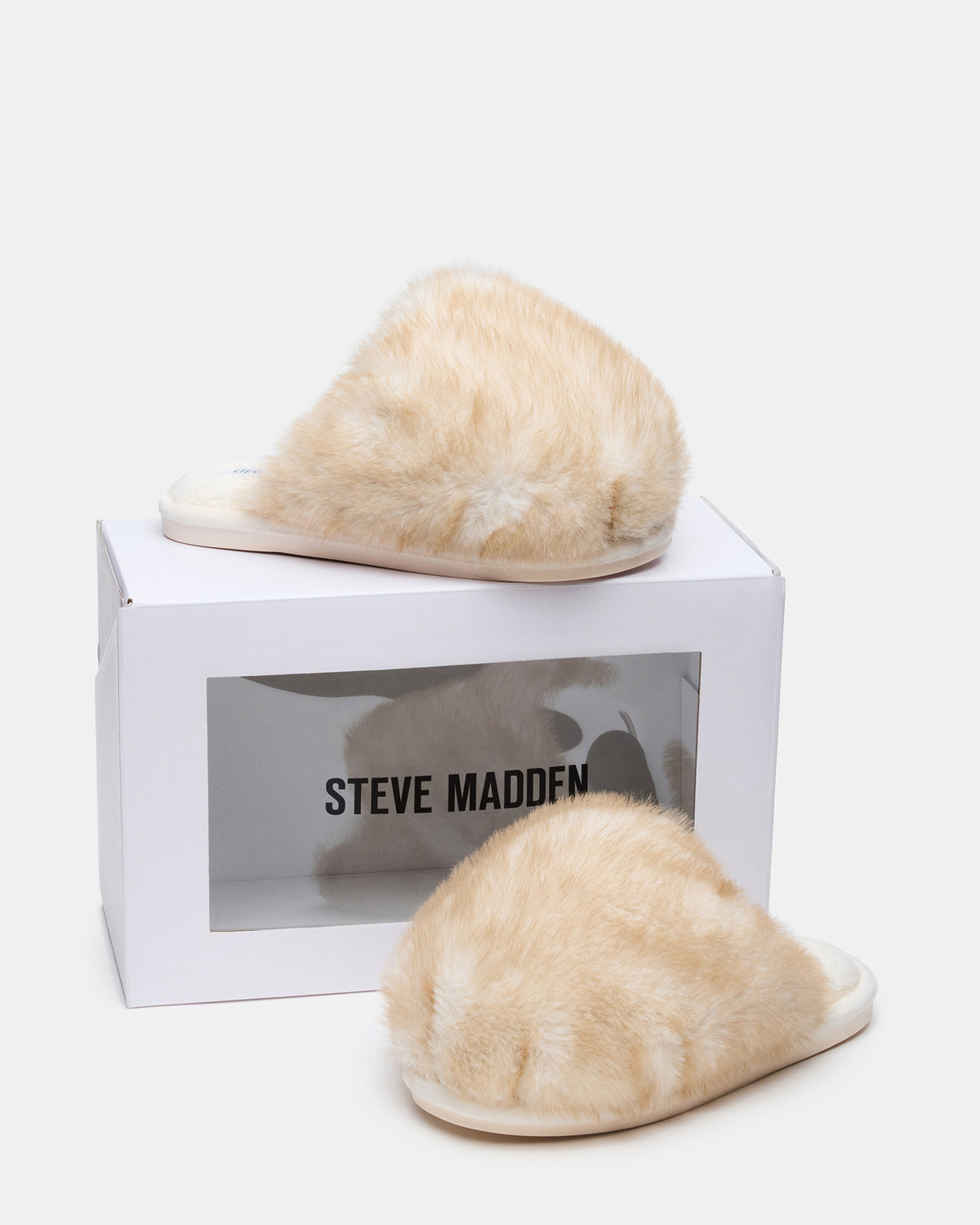 POOF Natural Slip-On Faux Fur Mule Women's Flat