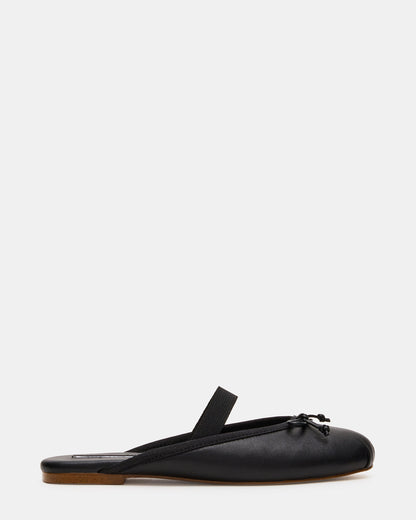 CUTESY Black Leather Slip-On Ballet Mule Women's Flat