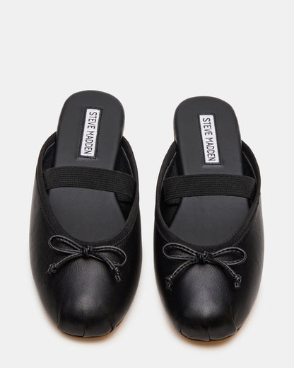 CUTESY Black Leather Slip-On Ballet Mule Women's Flat
