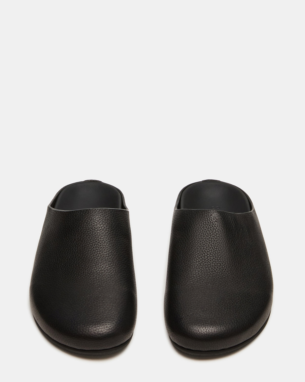 FERN Black Leather Mule Slip-On Round-Toe Women's Flat