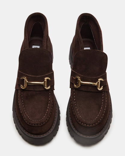 LEON Chocolate Brown Suede Platform Lug Sole Women's Loafer