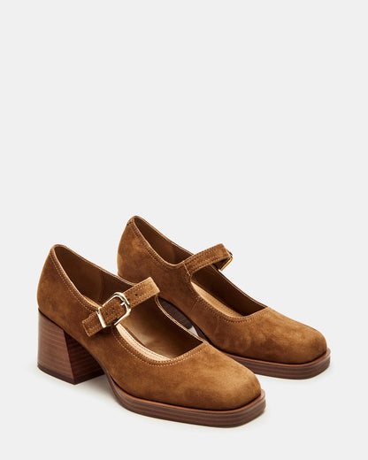 LISBON Chestnut Suede Square-Toe Mary Jane Women's Loafer