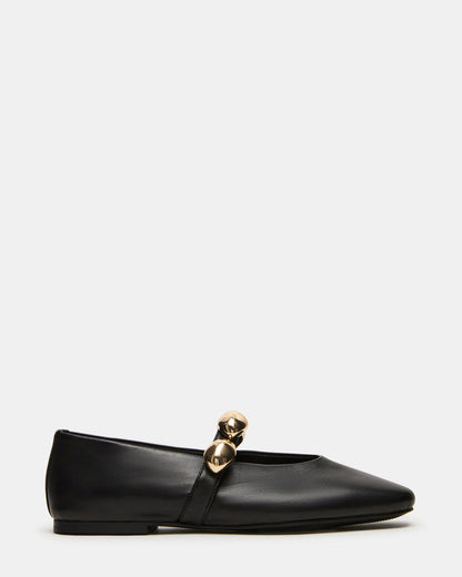 POPPIN Black Leather Mary Jane Ballet Women's Flat