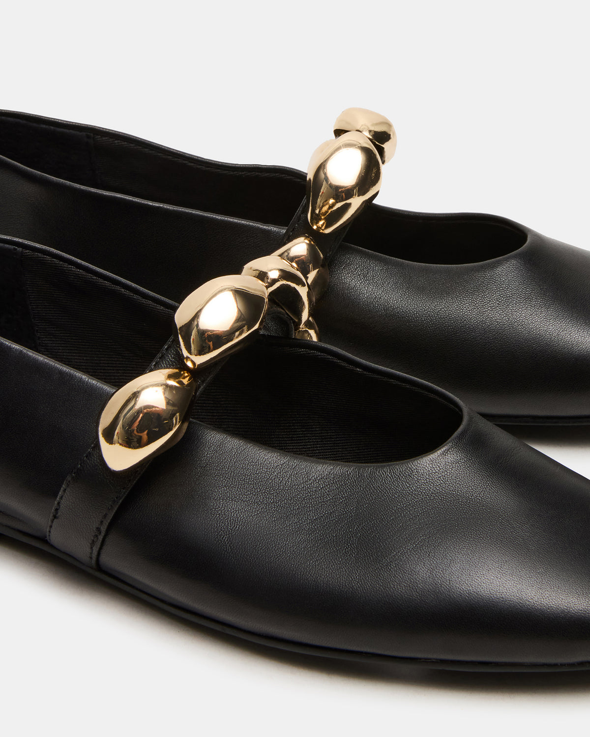 POPPIN Black Leather Mary Jane Ballet Women's Flat