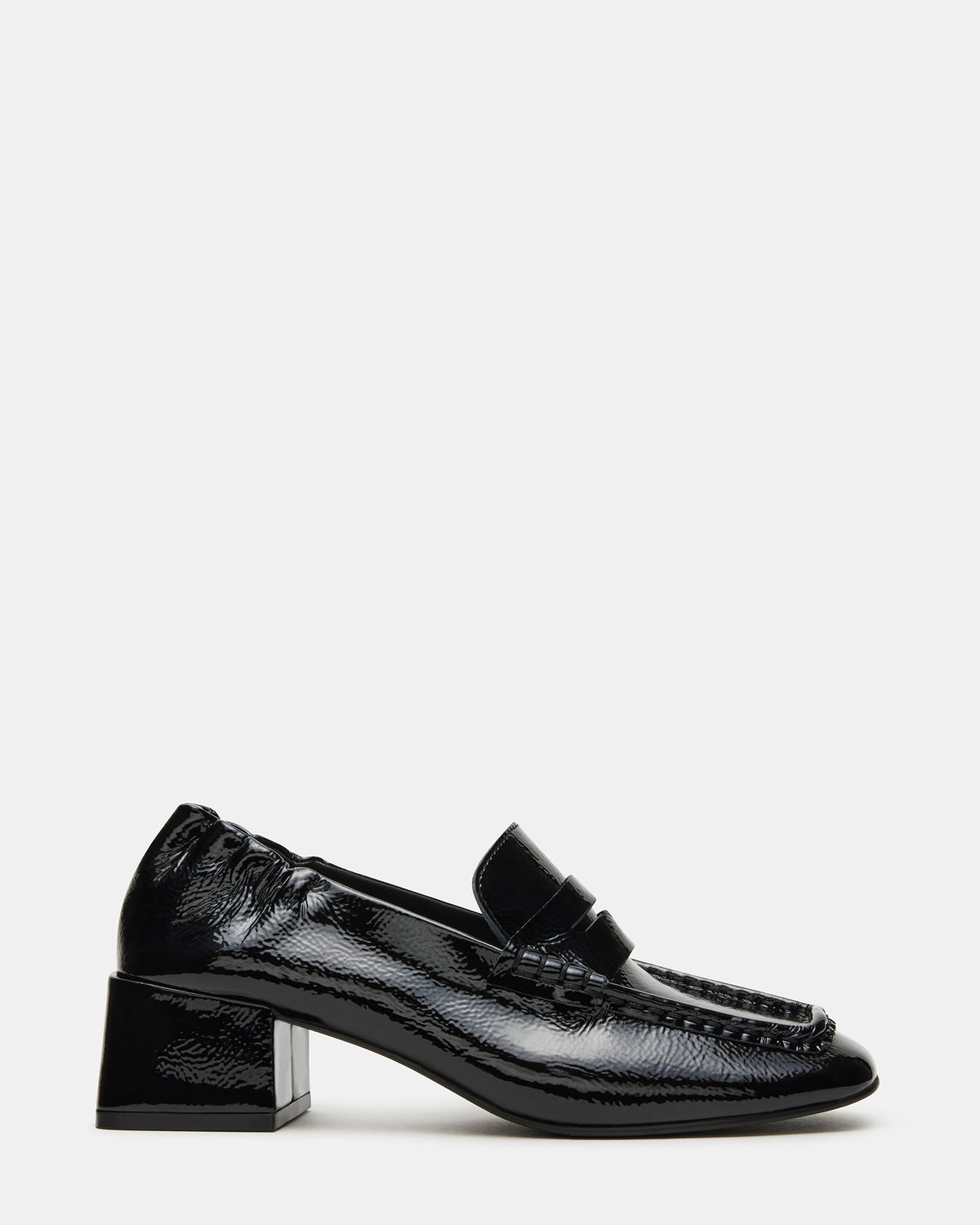 ESTEE Black Crinkle Patent Square-Toe Heeled Women's Loafer
