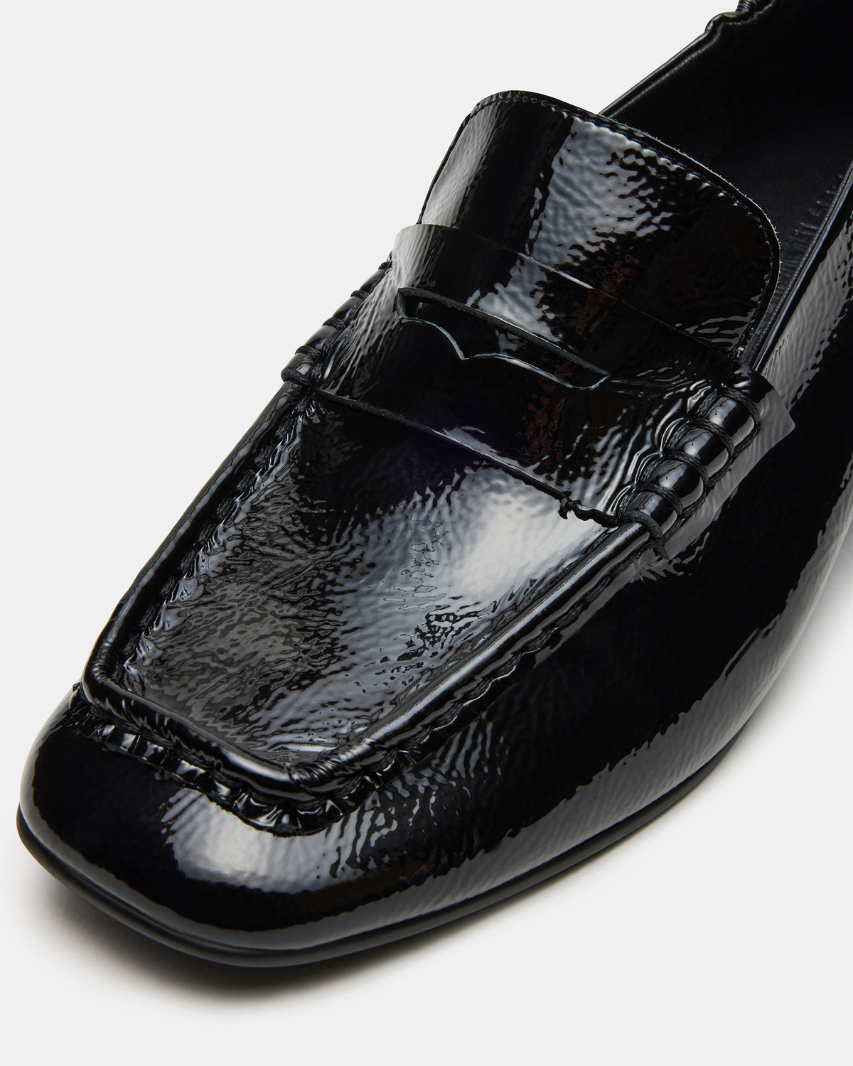 ESTEE Black Crinkle Patent Square-Toe Heeled Women's Loafer