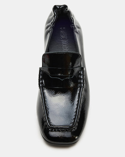 ESTEE Black Crinkle Patent Square-Toe Heeled Women's Loafer