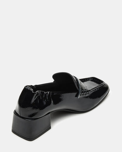 ESTEE Black Crinkle Patent Square-Toe Heeled Women's Loafer