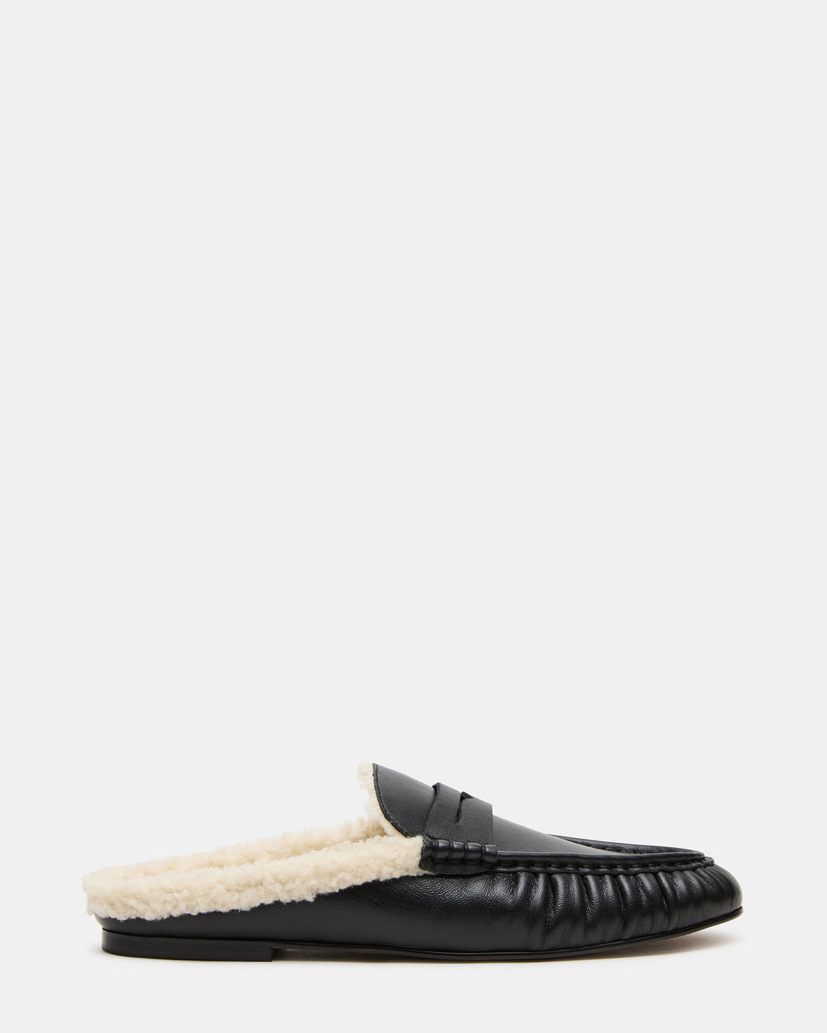 RAFE Faux Fur Black Leather Slip-On Mule Women's Flat