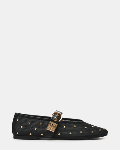LUCIA Stud Black Multi Mesh Mary Jane Ballet Women's Flat