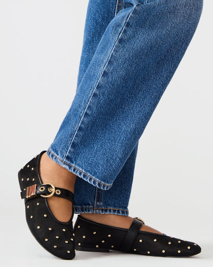 LUCIA Stud Black Multi Mesh Mary Jane Ballet Women's Flat