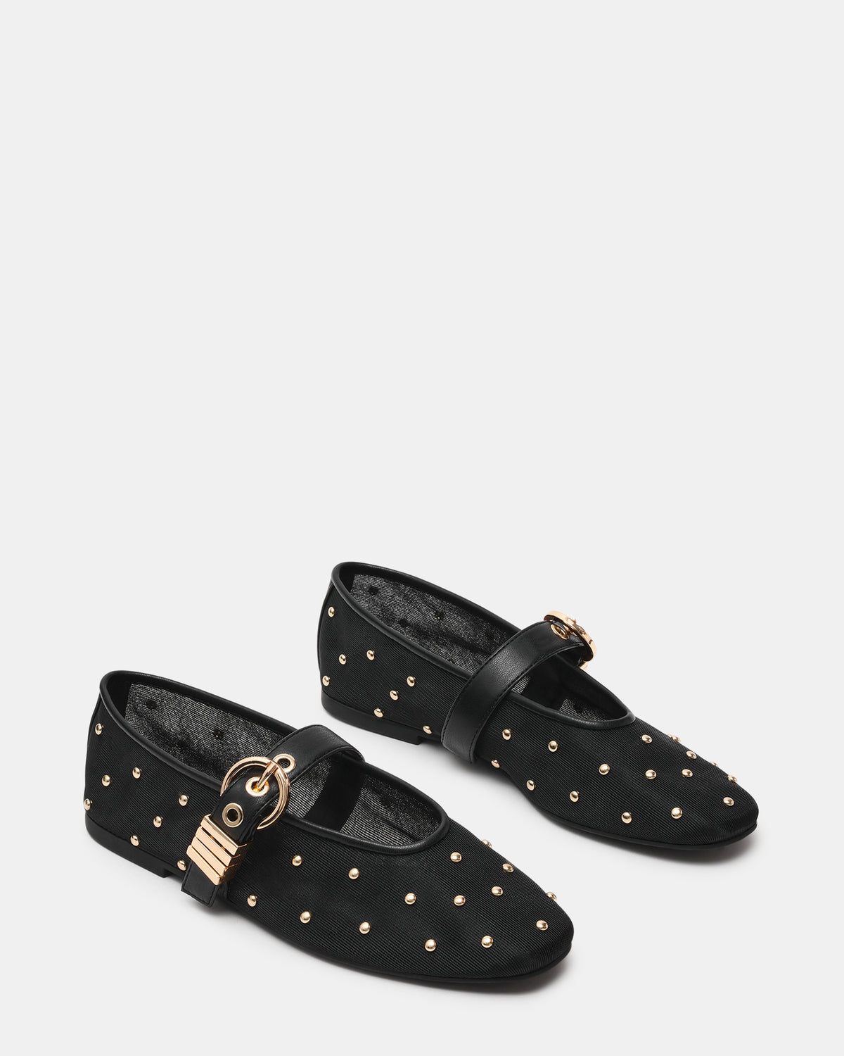 LUCIA Stud Black Multi Mesh Mary Jane Ballet Women's Flat