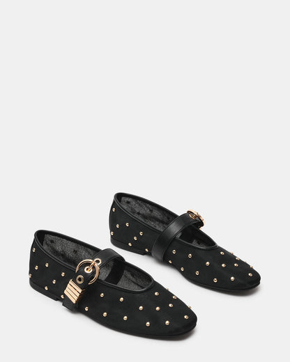 LUCIA Stud Black Multi Mesh Mary Jane Ballet Women's Flat