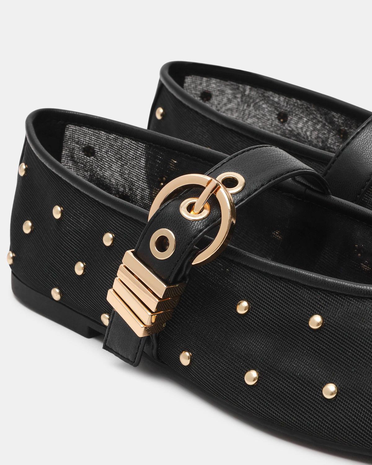 LUCIA Stud Black Multi Mesh Mary Jane Ballet Women's Flat