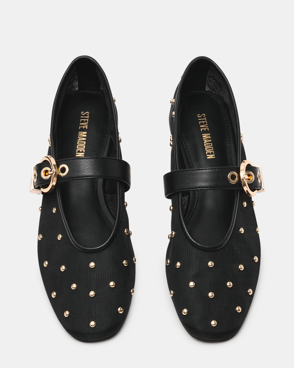 LUCIA Stud Black Multi Mesh Mary Jane Ballet Women's Flat